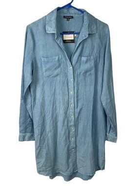 STYLE ENVY Womens Medium Blue Bleach Wash Shirt Button Down Dress Long Sleeve